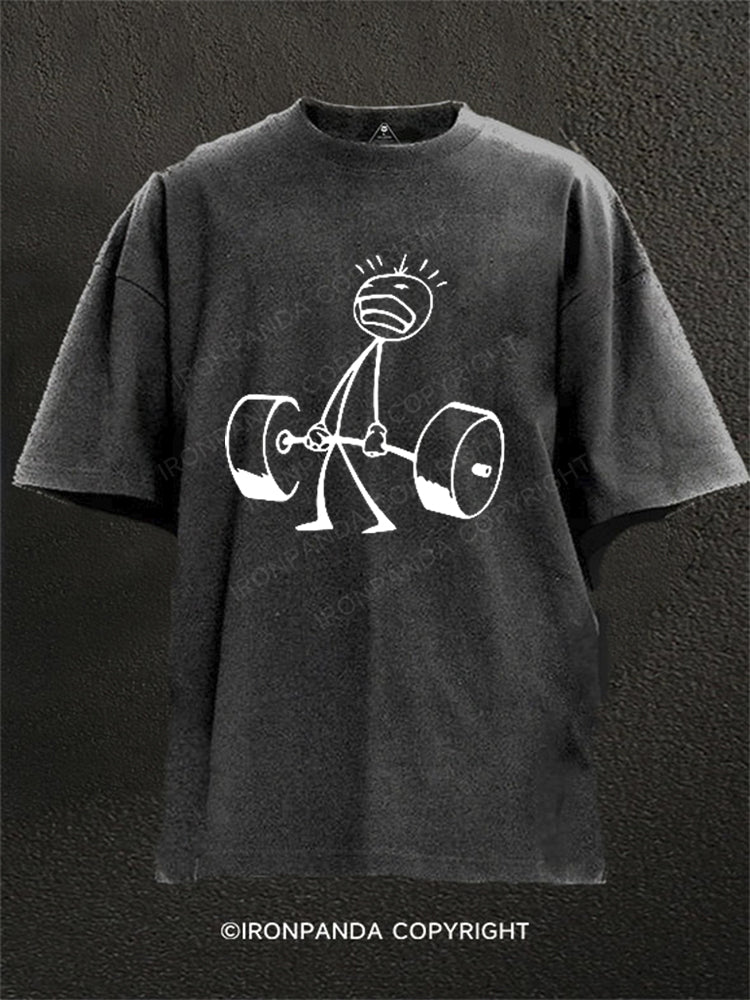 Weightlifting Stick Figure Washed Gym Shirt
