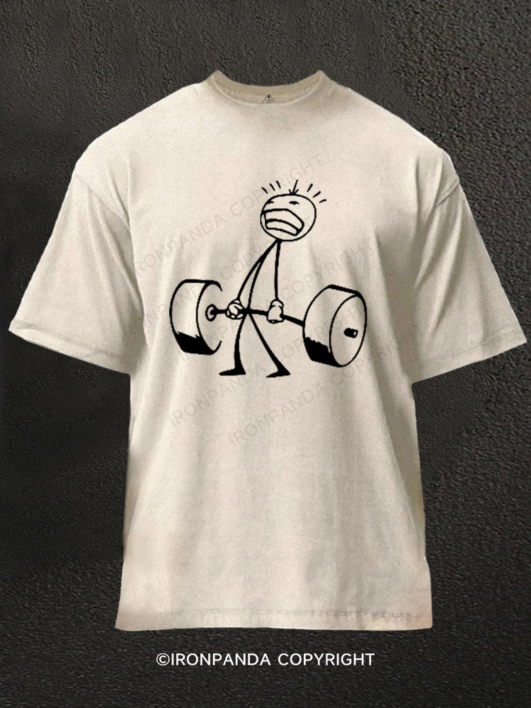 Weightlifting Stick Figure Washed Gym Shirt