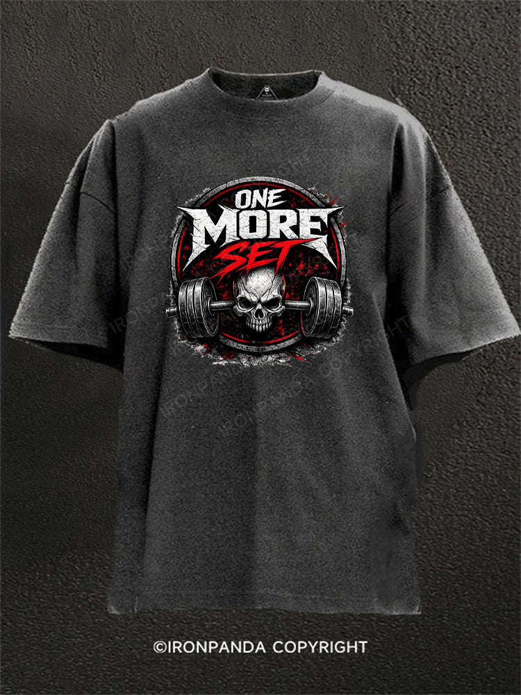 One More Set Skull Barbell Weightlifting Washed Gym Shirt