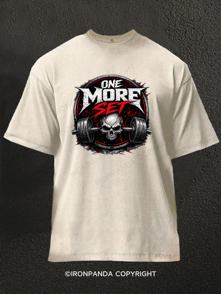 One More Set Skull Barbell Weightlifting Washed Gym Shirt