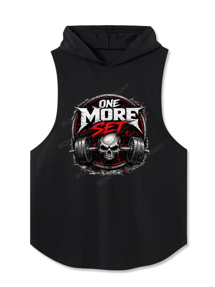 One More Set Skull Barbell Weightlifting Hooded Tank