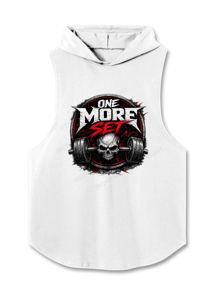 One More Set Skull Barbell Weightlifting Hooded Tank