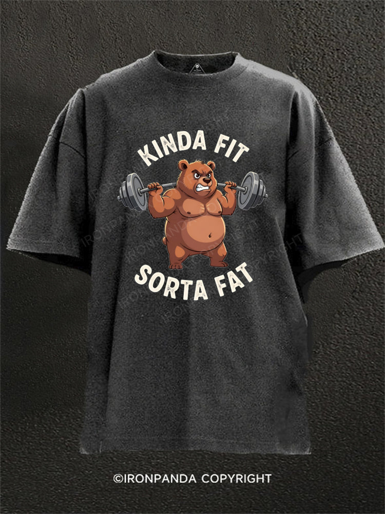 Kinda Fit Sorta Fat Bear Weightlifting Washed Gym Shirt