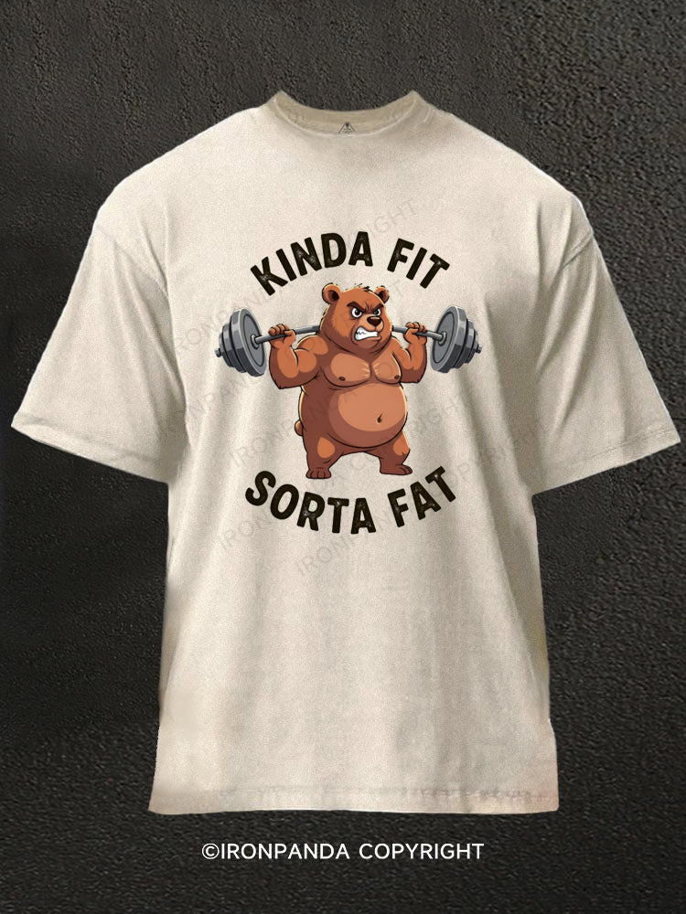 Kinda Fit Sorta Fat Bear Weightlifting Washed Gym Shirt