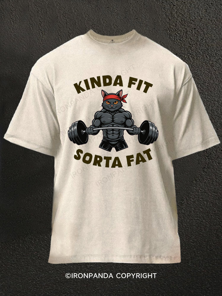 Kinda Fit Sorta Fat Funny Cat Washed Gym Shirt