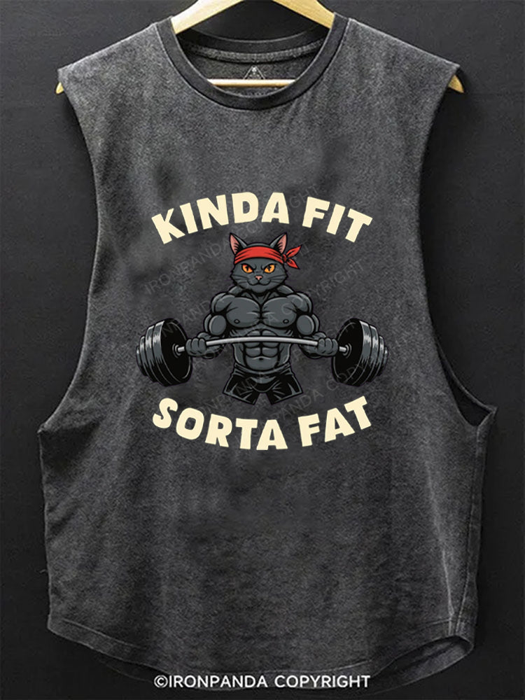 Kinda Fit Sorta Fat Funny Cat SCOOP BOTTOM COTTON TANK