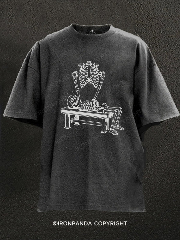 Funny Skeleton Bench Press Washed Gym Shirt