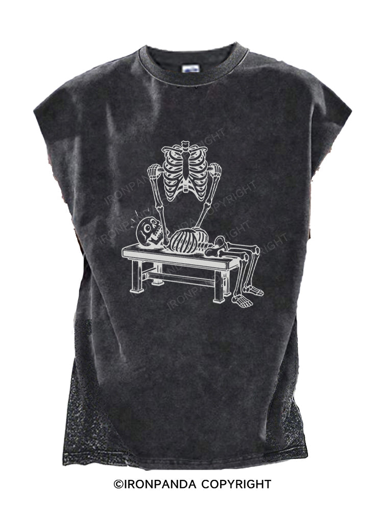 Funny Skeleton Bench Press Cut Off Tank
