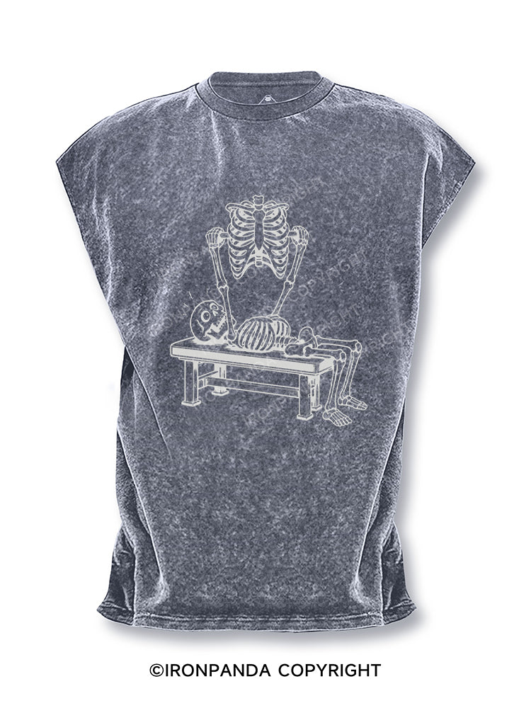 Funny Skeleton Bench Press Cut Off Tank