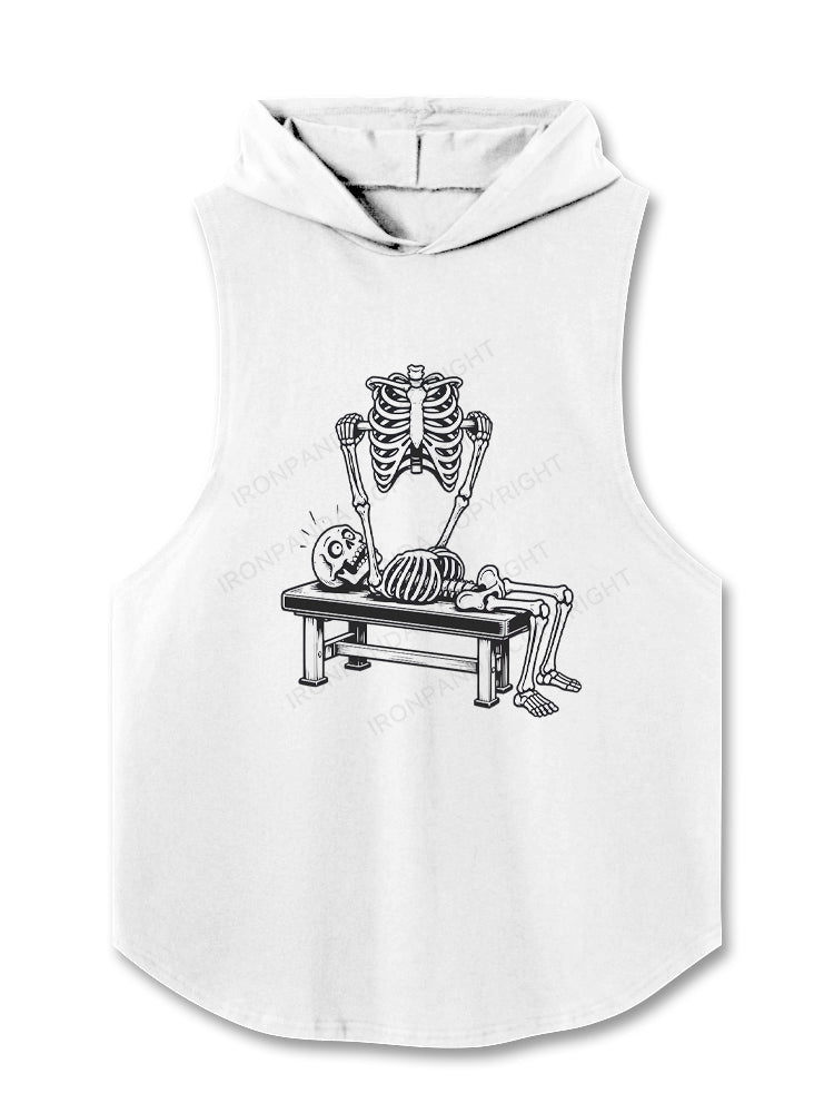 Funny Skeleton Bench Press Hooded Tank