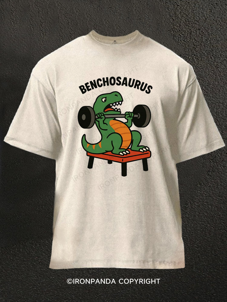 Benchosaurus Dinosaur Bench Press Washed Gym Shirt