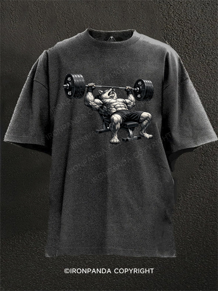 Wolf Bench Press Washed Gym Shirt
