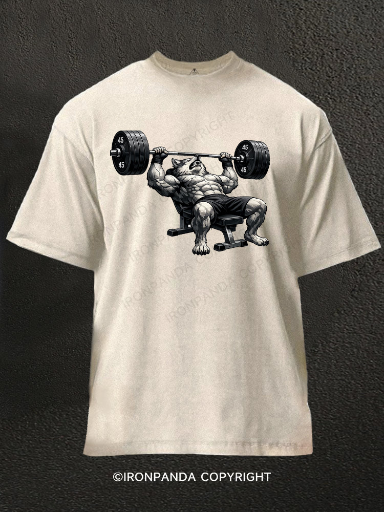 Wolf Bench Press Washed Gym Shirt