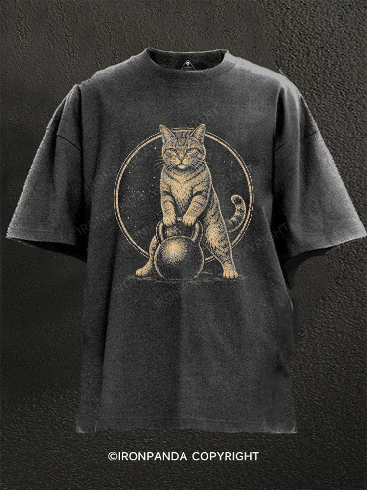 Strong Cat Kettlebell Washed Gym Shirt