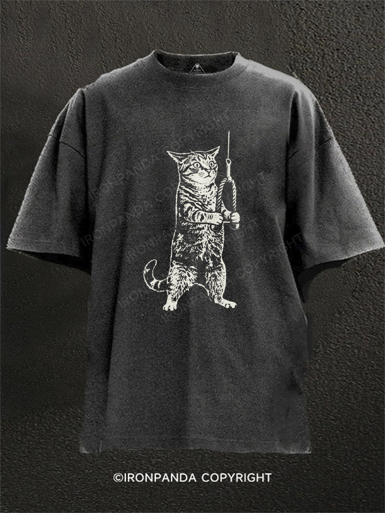 Funny Gym Cat Workout Meme Washed Gym Shirt