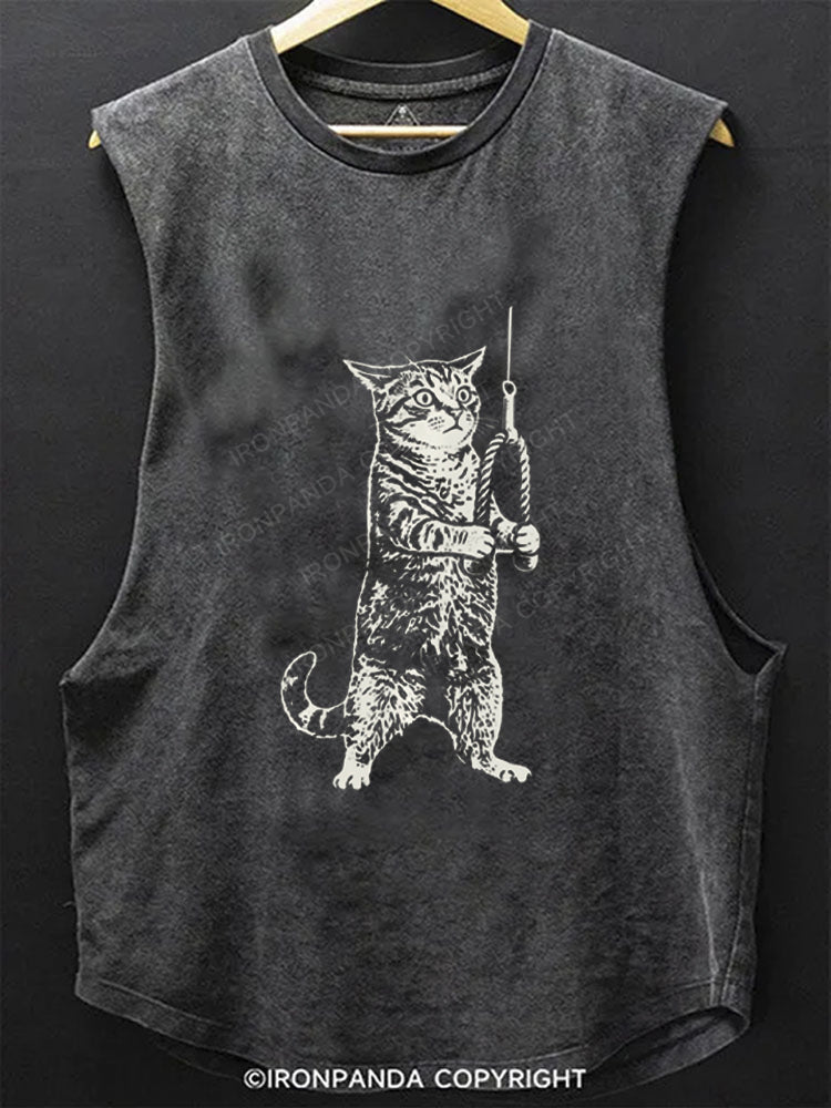Funny Gym Cat Workout Meme SCOOP BOTTOM COTTON TANK