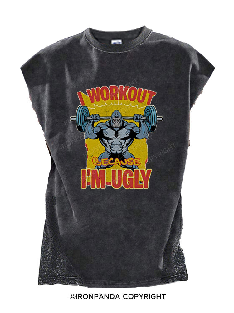 I Workout Because I’m Ugly Gorilla Funny Cut Off Tank
