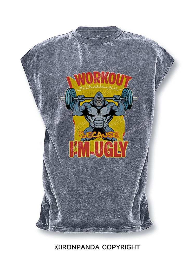 I Workout Because I’m Ugly Gorilla Funny Cut Off Tank