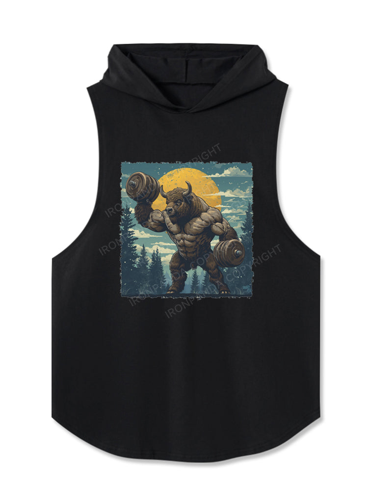 bison lifting weight Hooded Tank