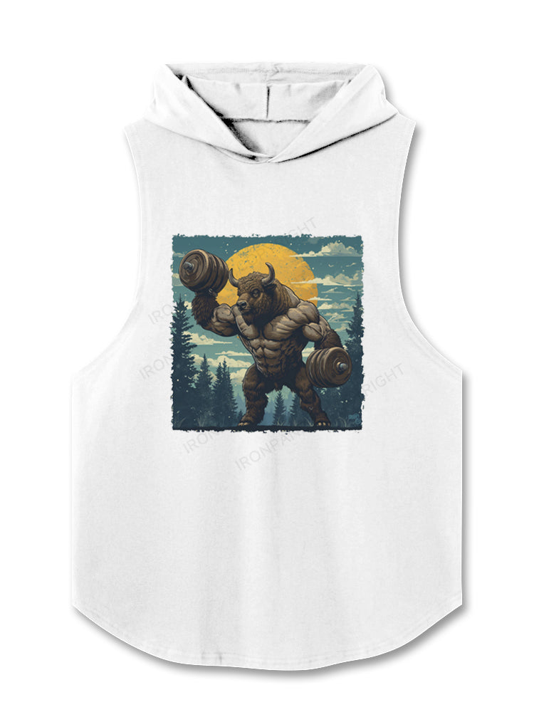 bison lifting weight Hooded Tank