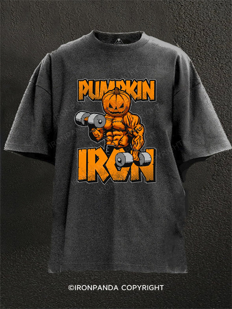 Halloween Workout Pumpkin Iron Washed Gym Shirt