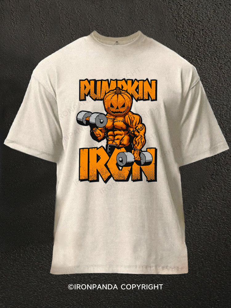 Halloween Workout Pumpkin Iron Washed Gym Shirt