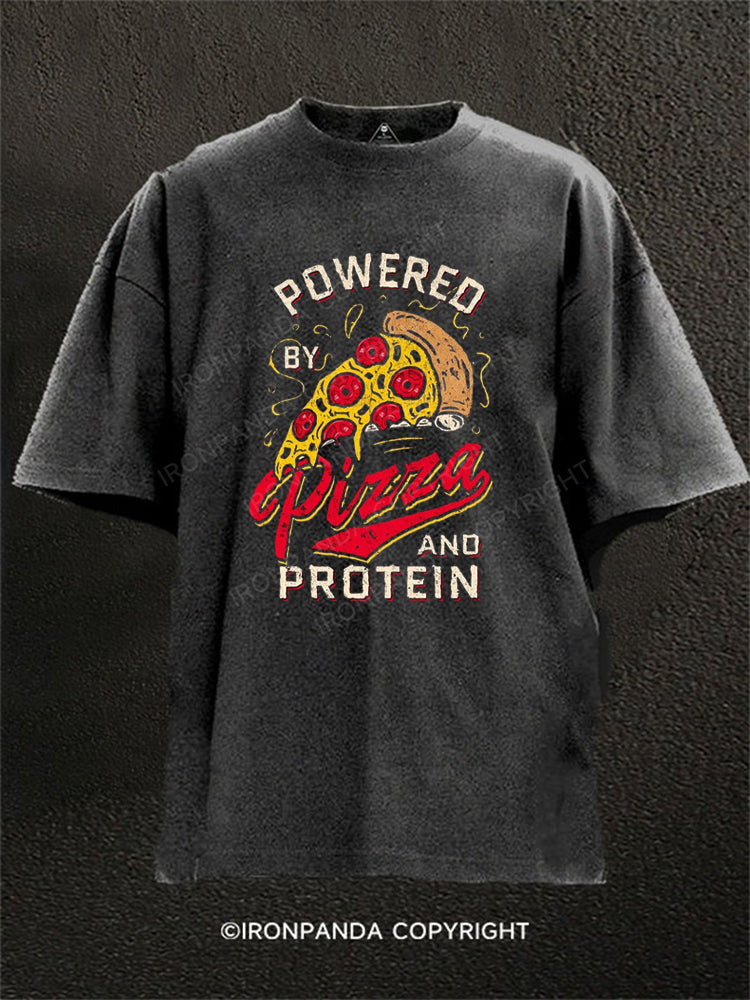 POWERED BY PIZZA AND PROTEIN Washed Gym Shirt