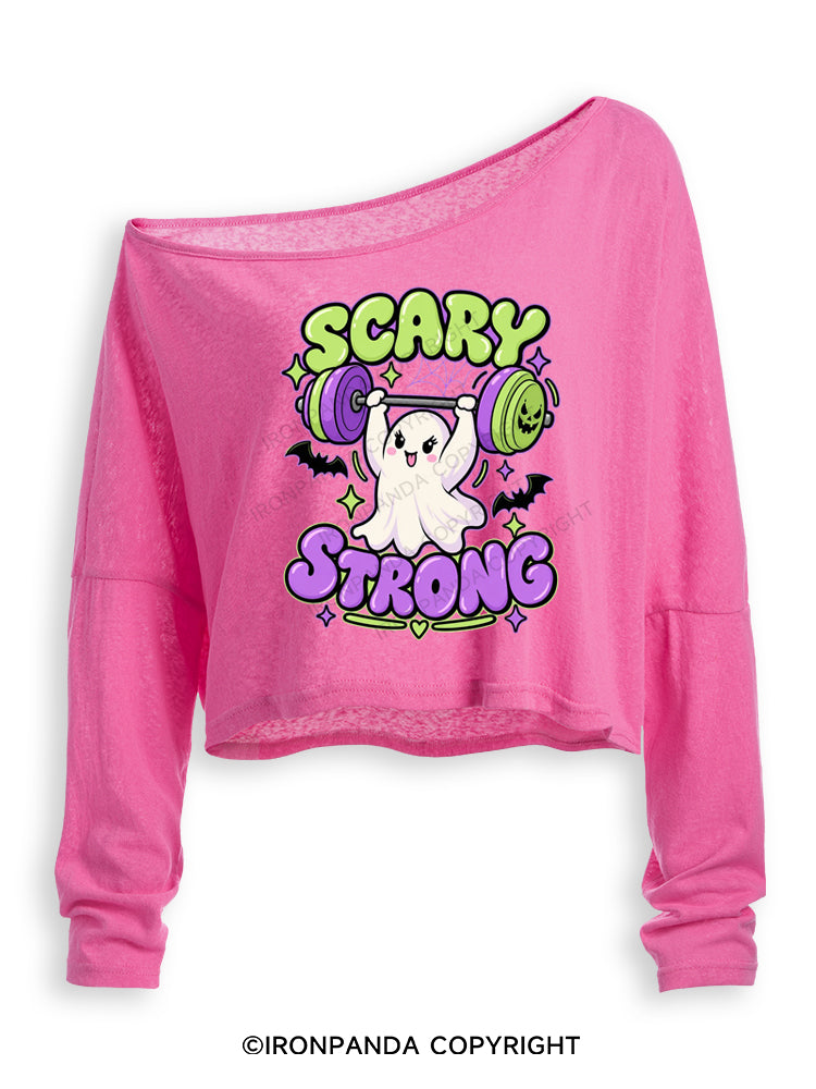 SCARY STRONG HALLOWEEN GHOST Off Shoulder Long Sleeve Crop Top