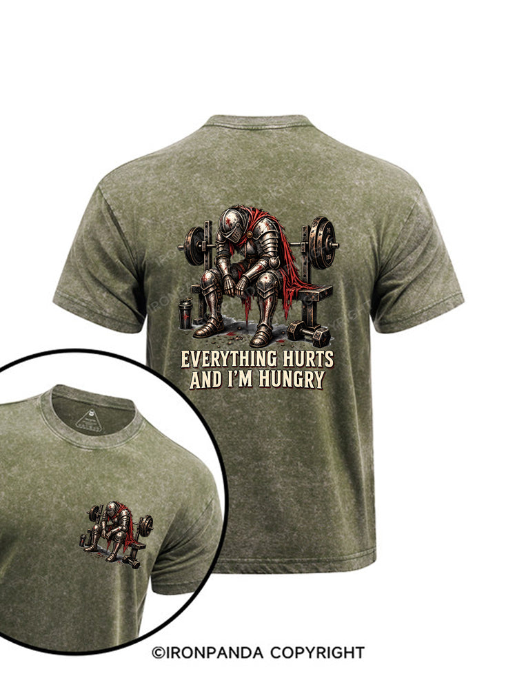 Everything Hurts And Im Hungry Funny Gym Knight Printed Washed Gym Shirt