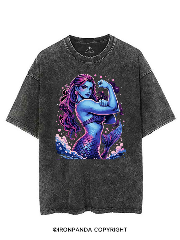 STRONG MERMAID SHOWS OFF BICEPS VINTAGE GYM SHIRT