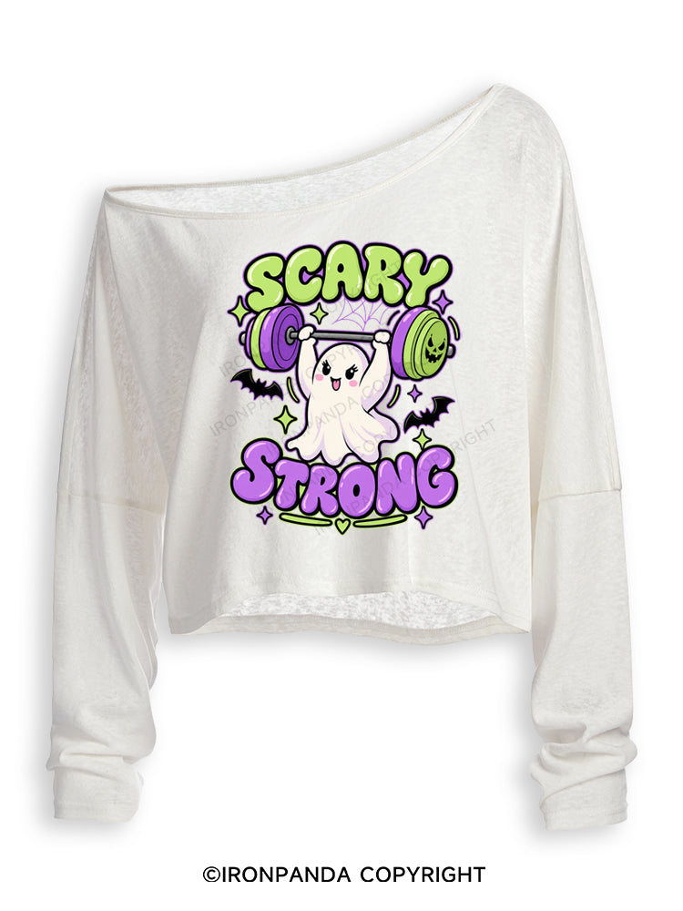 SCARY STRONG HALLOWEEN GHOST Off Shoulder Long Sleeve Crop Top