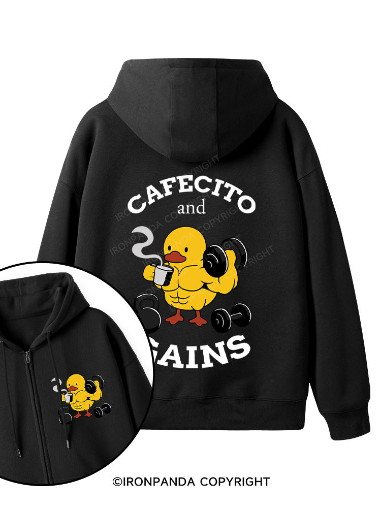 CAFECITO AND GAINS Double-Sided Printed Fleece Zip Up Hoodie