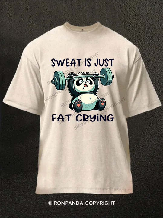sweat is just fat Weightlifting Panda  Washed Gym Shirt