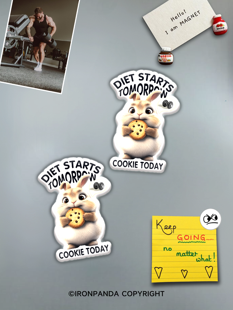IronPanda diet starts tomorrow cookie today Fridge Magnet