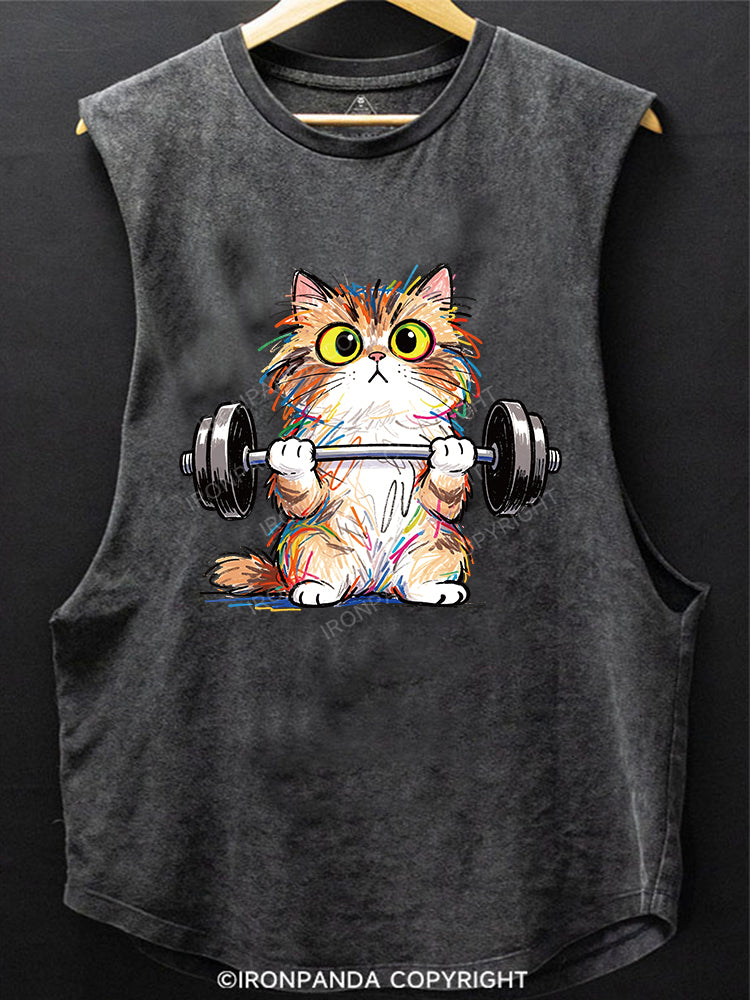 Scribble Kitty Curls SCOOP BOTTOM COTTON TANK