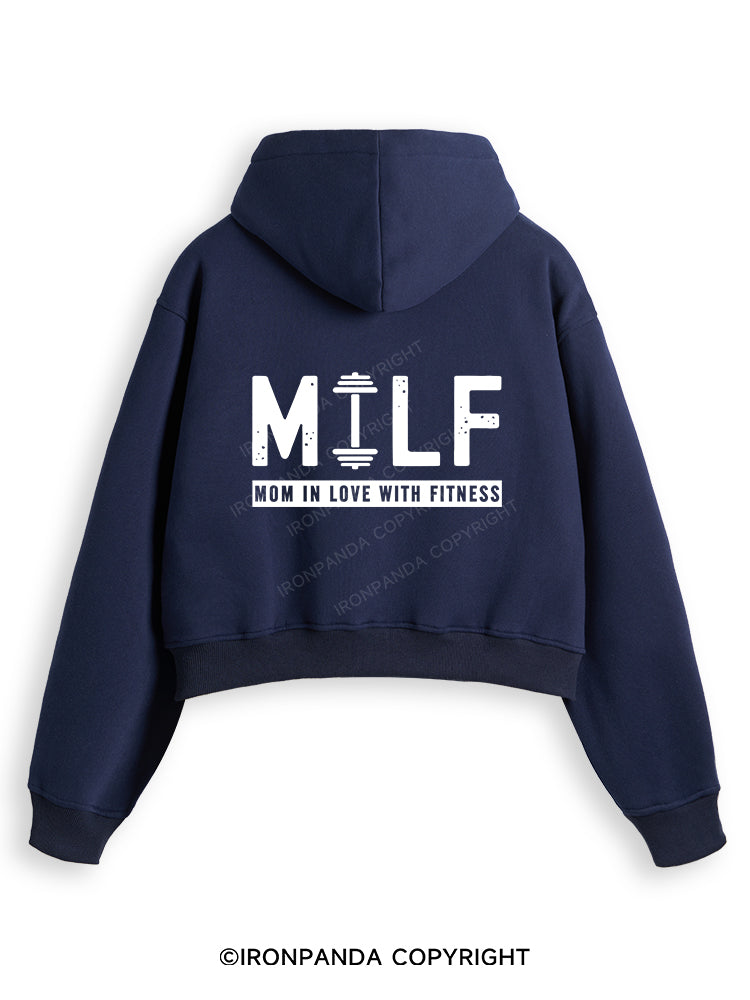 MILF MOM IN LOVE WITH FITNESS Fleece Crop Zip Up Hoodie