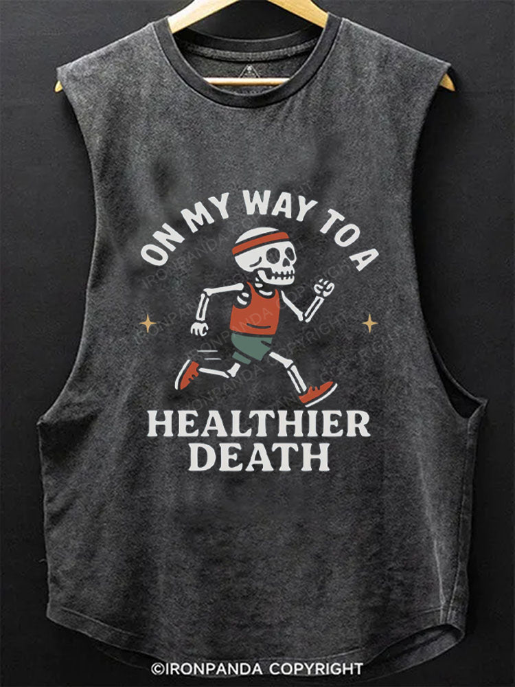 On My Way to a Healthier Death Skeleton Running Scoop Bottom Cotton Tank