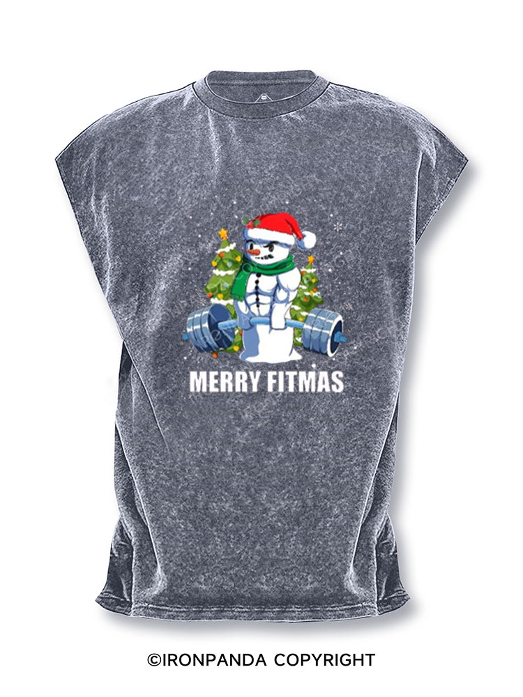 Merry Fitmas snowman Cut Off Tank