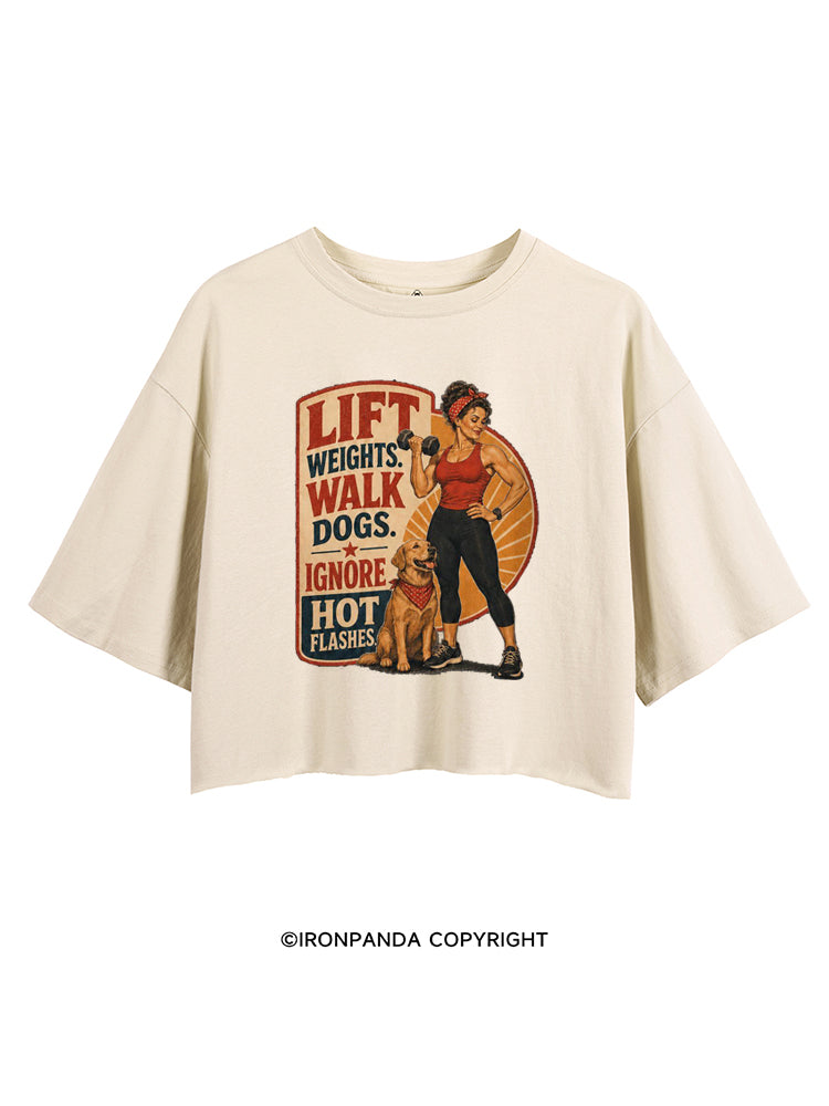 LIFT WEIGHTS WALK DOGS RETRO FITNESS CROP TOPS