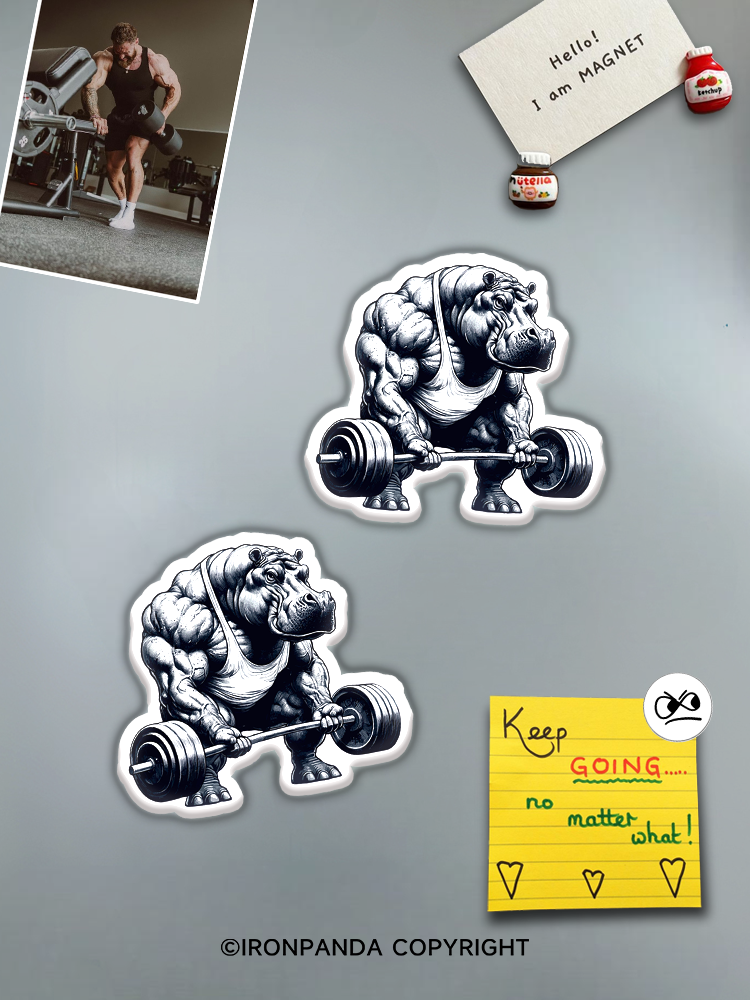 IronPanda hippo weightlifting Fridge Magnet