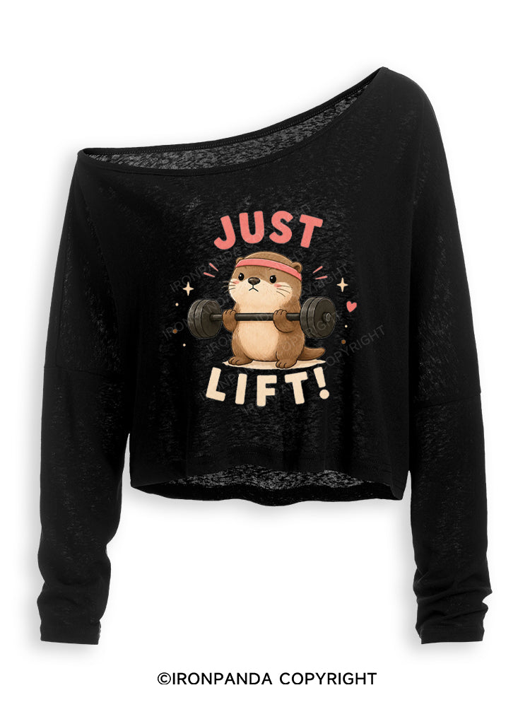 JUST LIFT OTTER Off Shoulder Long Sleeve Crop Top
