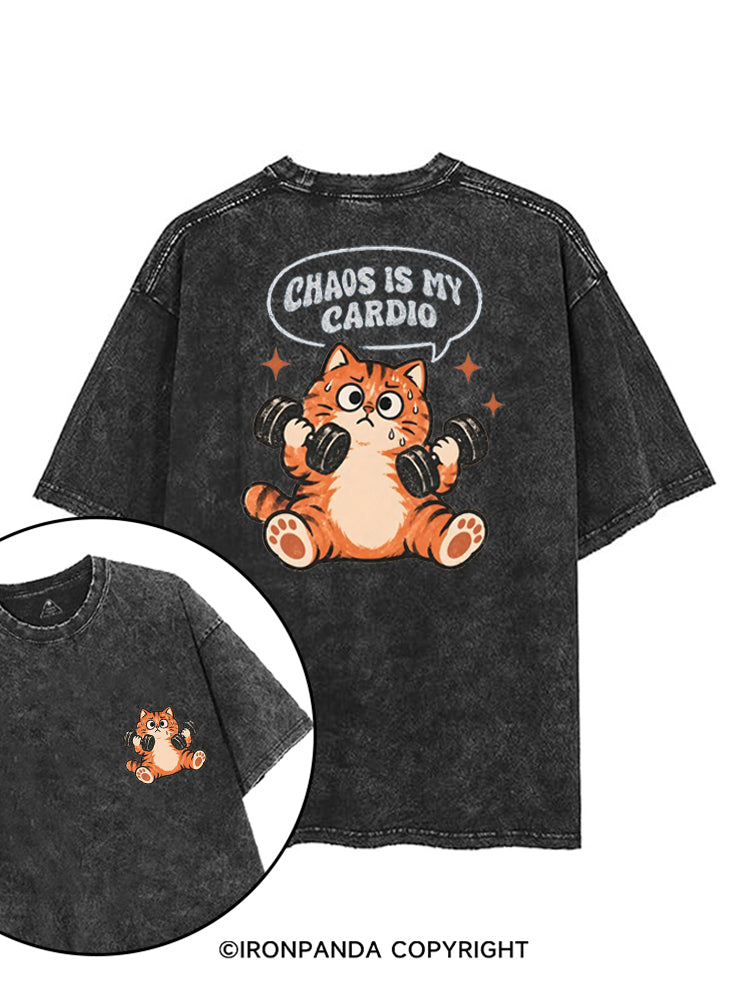 CHAOS IS MY CARDIO GYM KITTY printed Gym Shirt