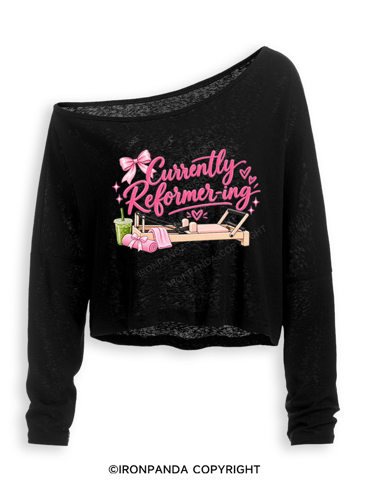 CURRENTLY REFORMER-ING Off Shoulder Long Sleeve Crop Top
