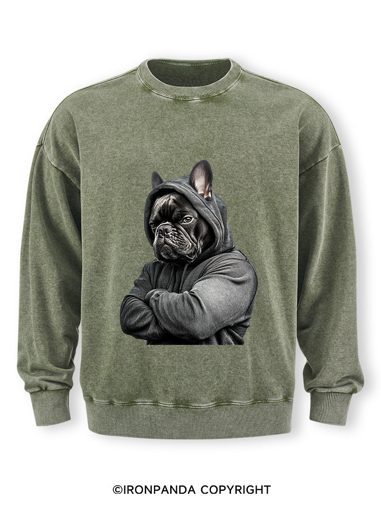 Muscular French bulldog Washed Sweatshirt