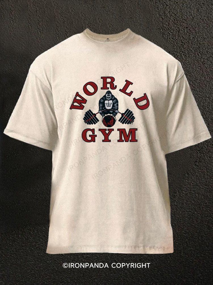 Funny Gloria World Gym Washed Gym Shirt
