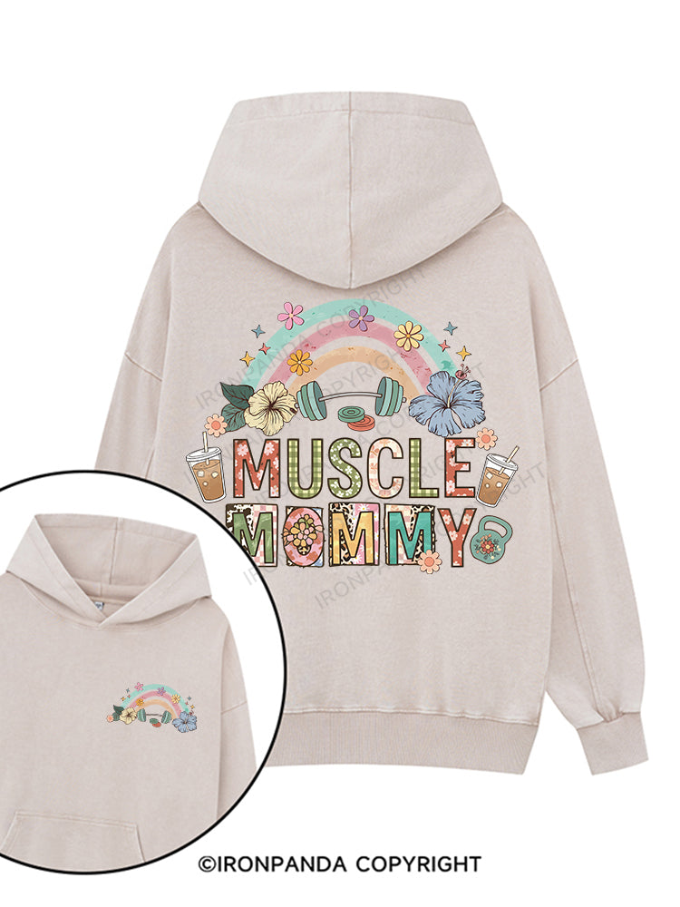MUSCLE MOMMY Printed Washed Gym Hoodie