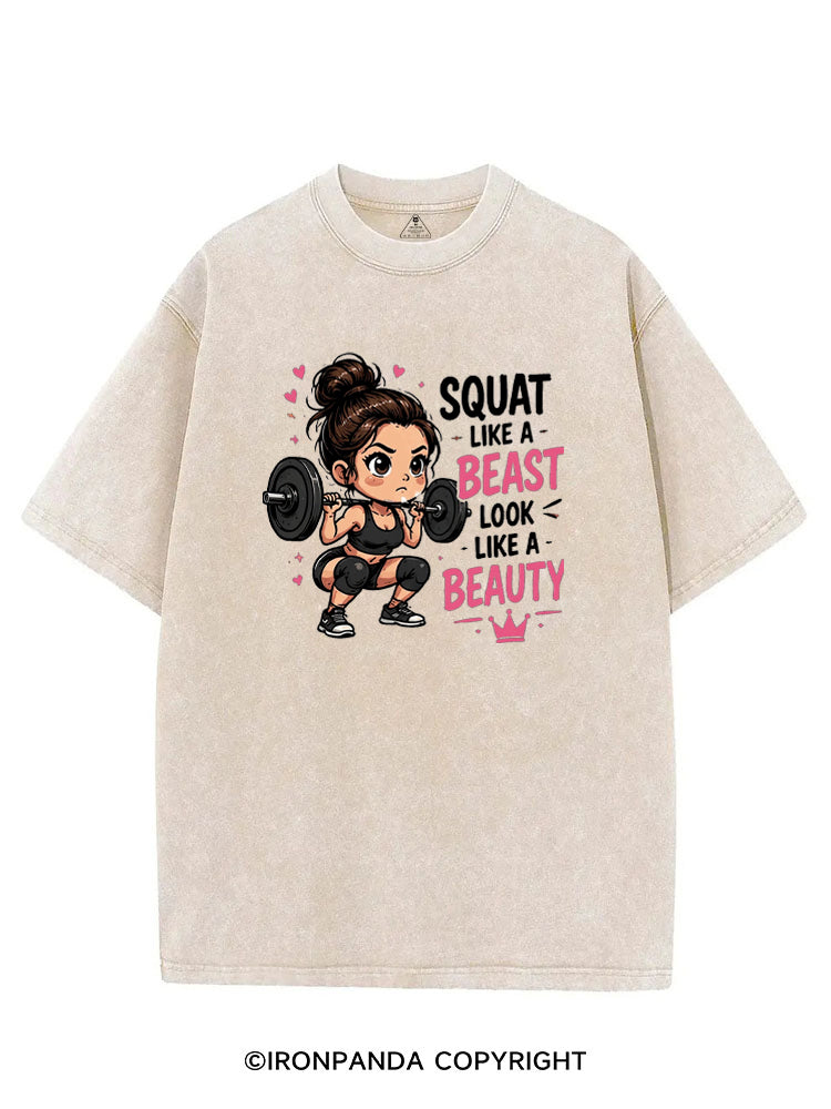 SQUAT LIKE A BEAST LOOK LIKE A BEAUTY VINTAGE GYM SHIRT