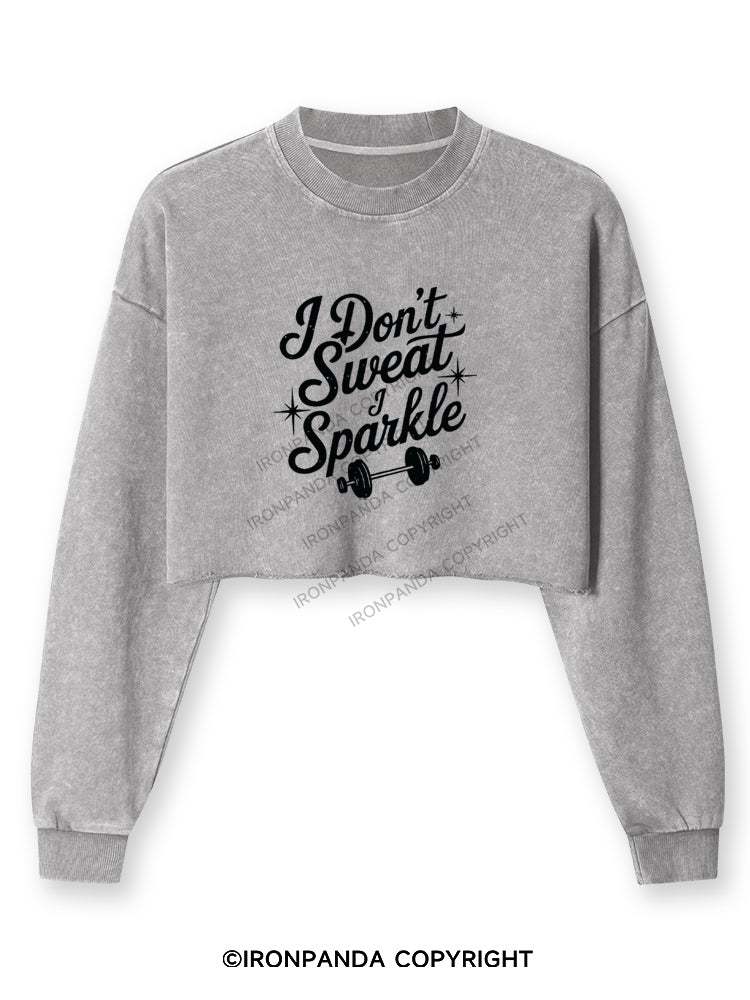I DON'T SWEAT I SPARKLE FUNNY WORKOUT Washed Long-Sleeve Crop Top