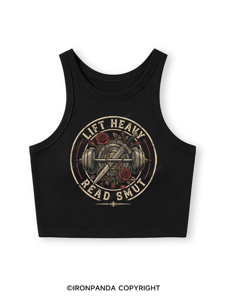 LIFT HEAVY READ SMUT BOOK GYM LOVER Fitted Crop Tank Top