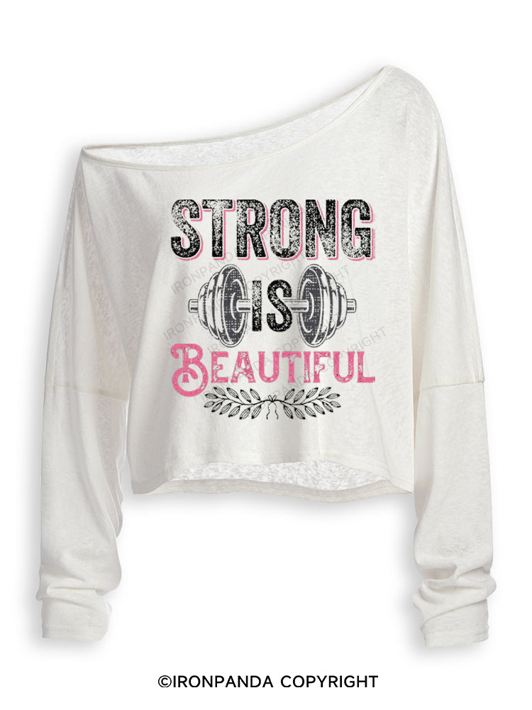 STRONG IS BEAUTIFUL POSITIVE GYM Off Shoulder Long Sleeve Crop Top